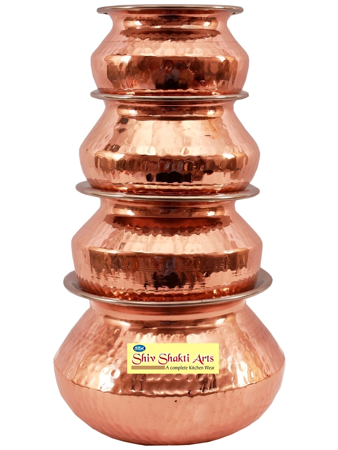 

Shivshakti Arts Brown 4 Pieces Copper Glossy Handi