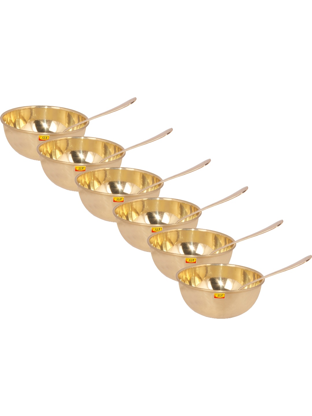 

Shivshakti Arts Yellow 12 Pieces Brass Glossy Bowls Set