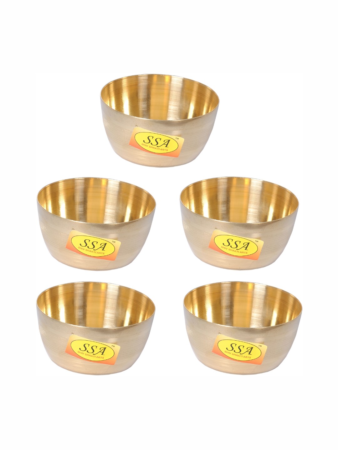 

Shivshakti Arts Yellow 5 Pieces Brass Glossy Bowls 150 ml