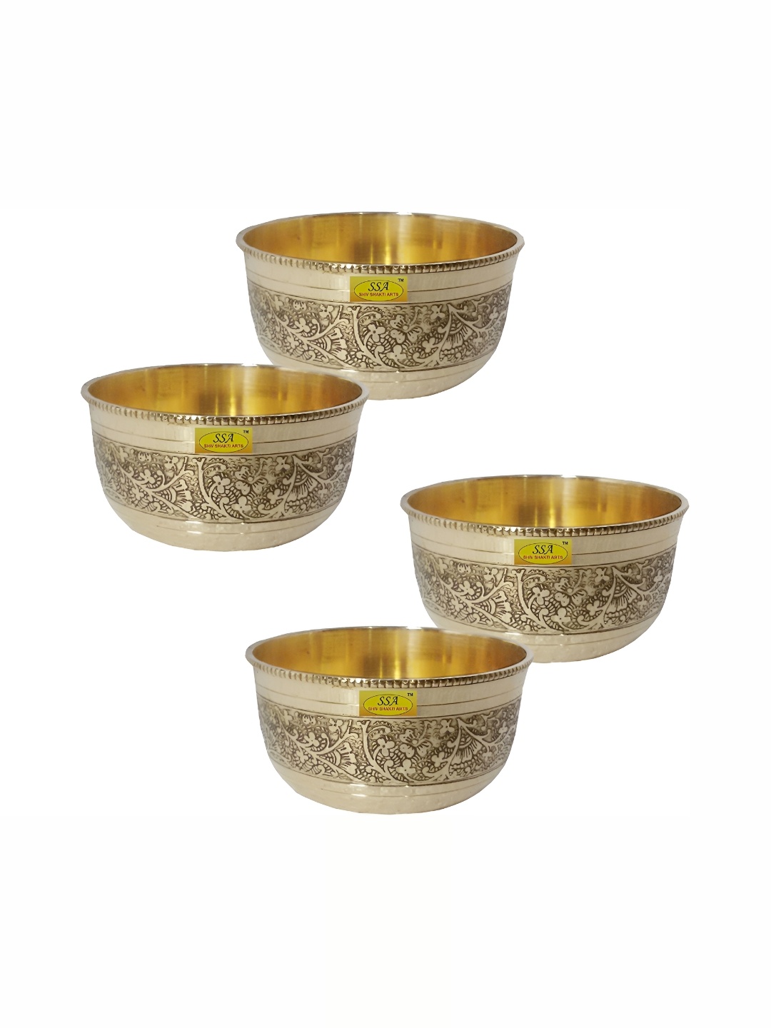 

Shivshakti Arts Yellow 4 Pieces Brass Glossy Bowls 150 ml Each