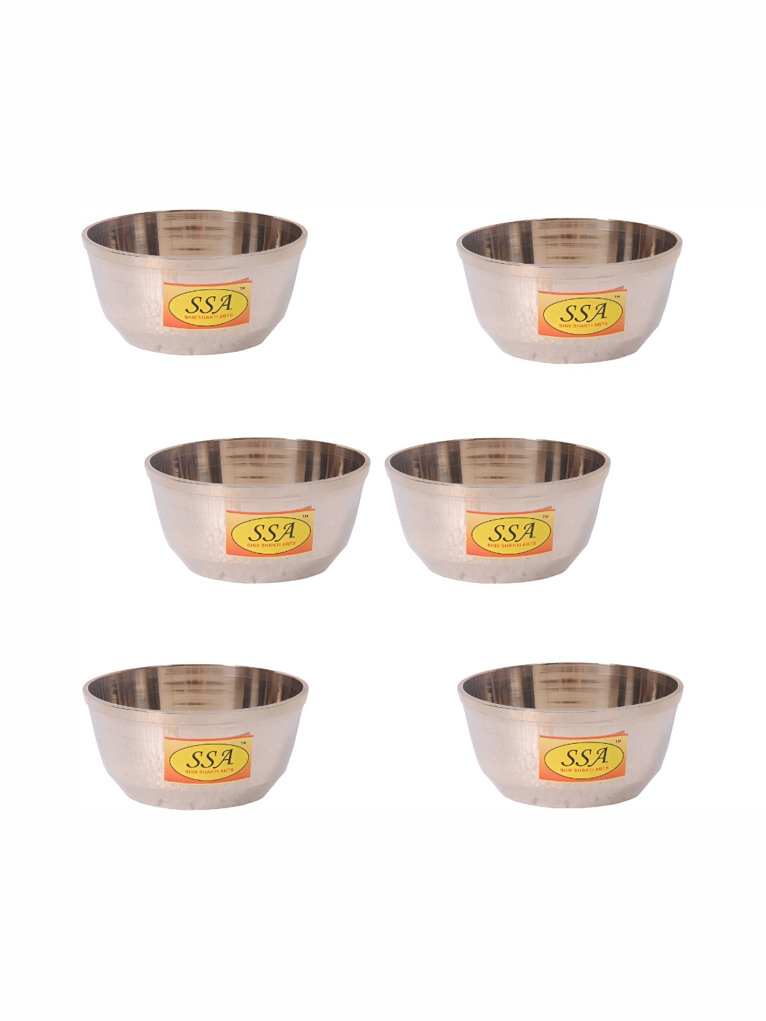 

Shivshakti Arts Yellow 6 Pieces Brass Glossy Dishwasher Safe Bowls 150 ml