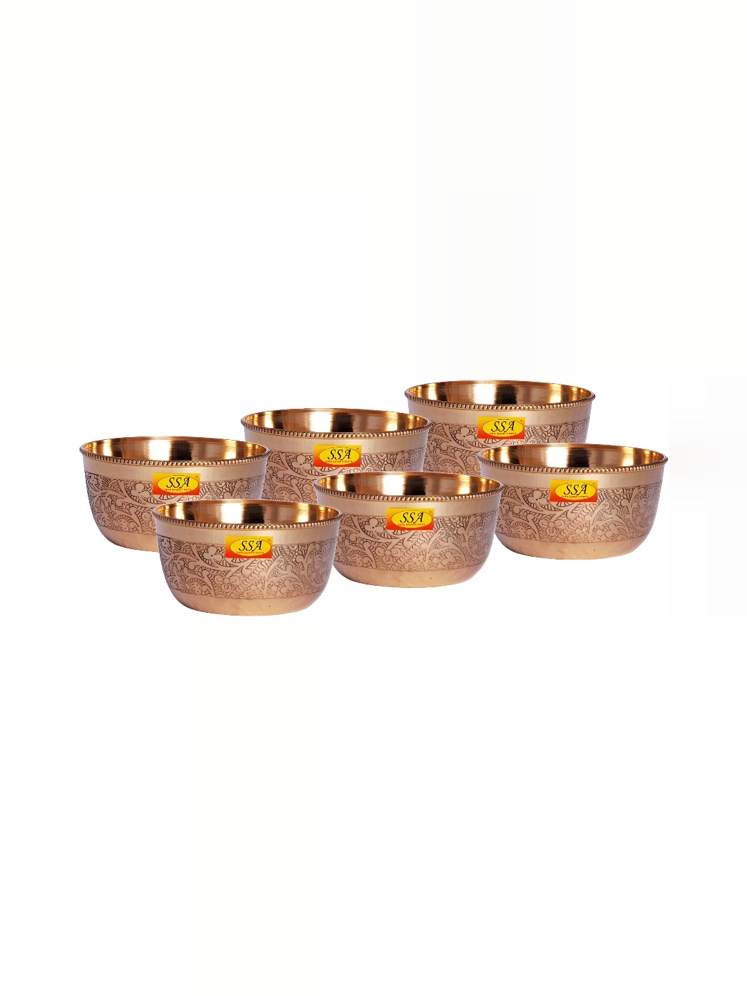 

Shivshakti Arts Yellow 6 Pieces Brass Glossy Dishwasher Safe Bowls 150 ml
