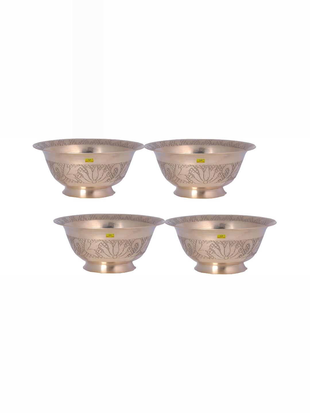 

Shivshakti Arts Yellow 4 Pieces Brass Glossy Dishwasher Safe Bowls 150 ml