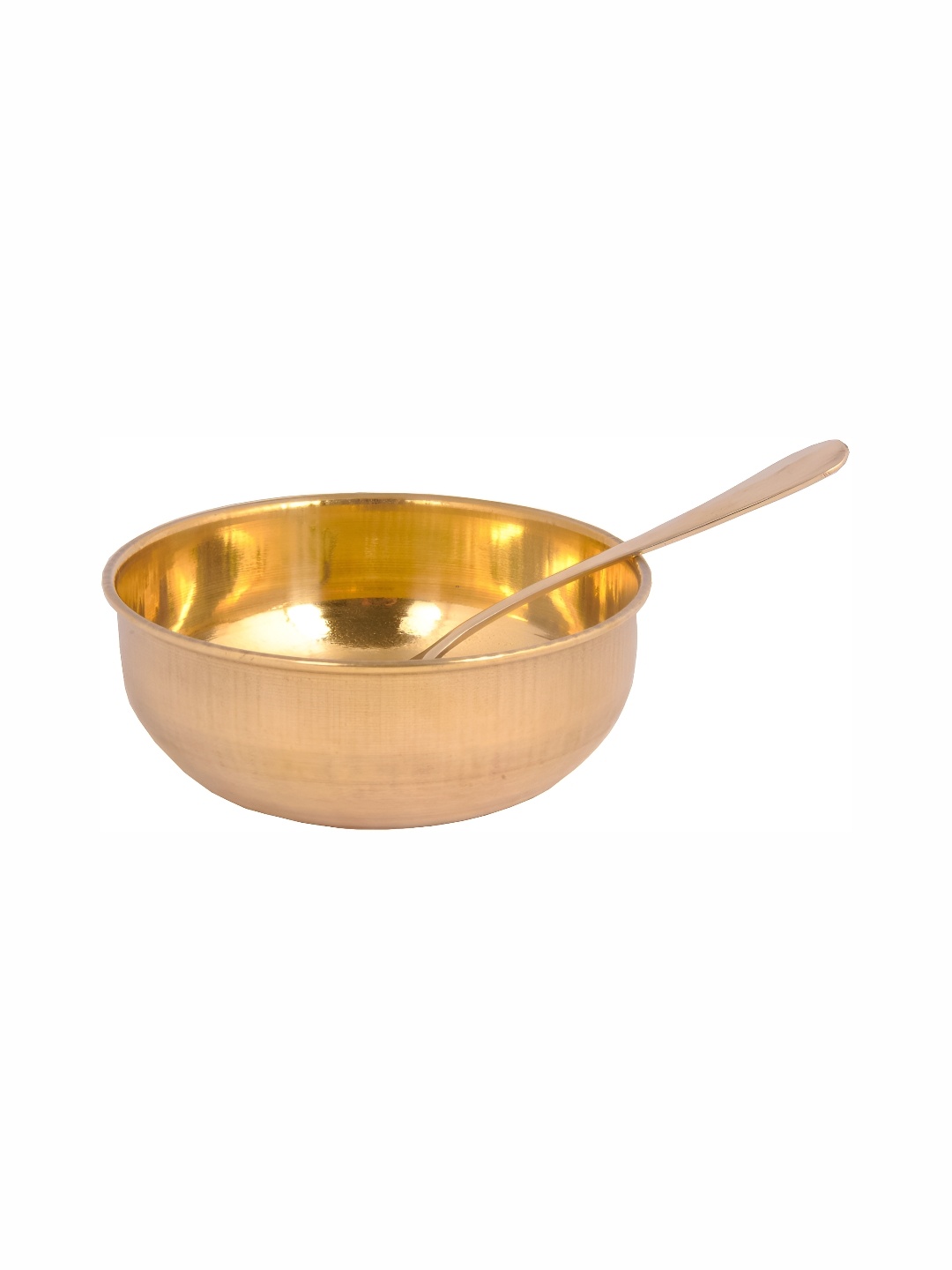 

Shivshakti Arts Yellow & 2 Pieces Glossy Brass Serving Bowl With Spoon, Gold