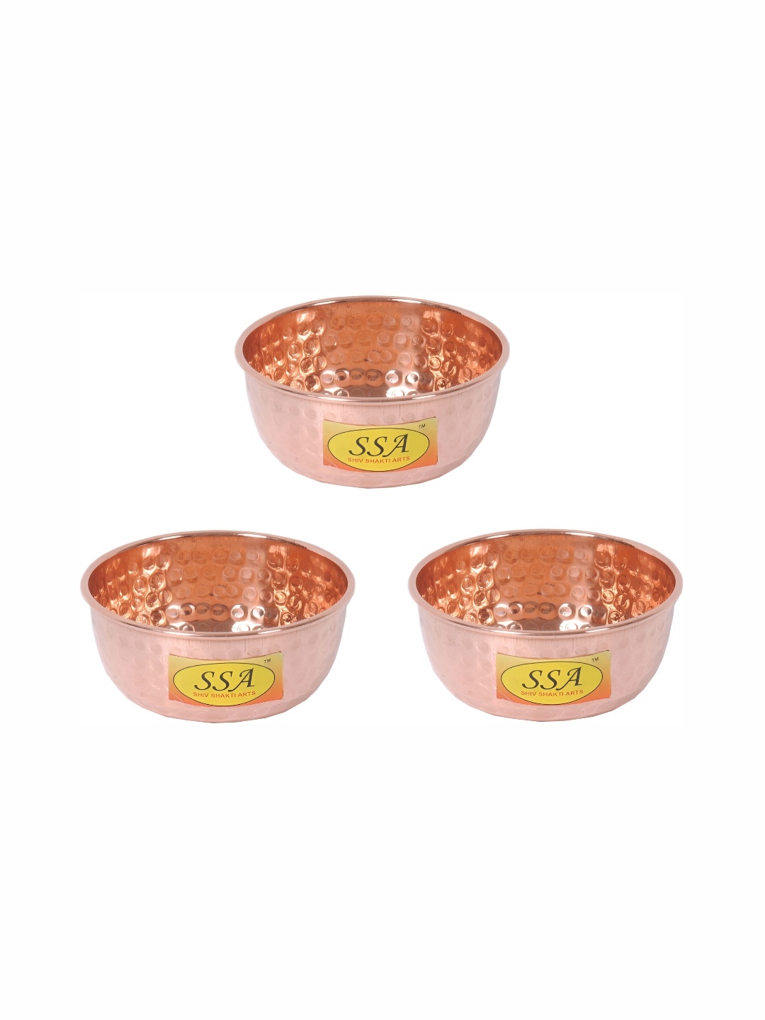 

Shivshakti Arts Gold Toned 3 Pieces Copper Glossy Bowls, Brown