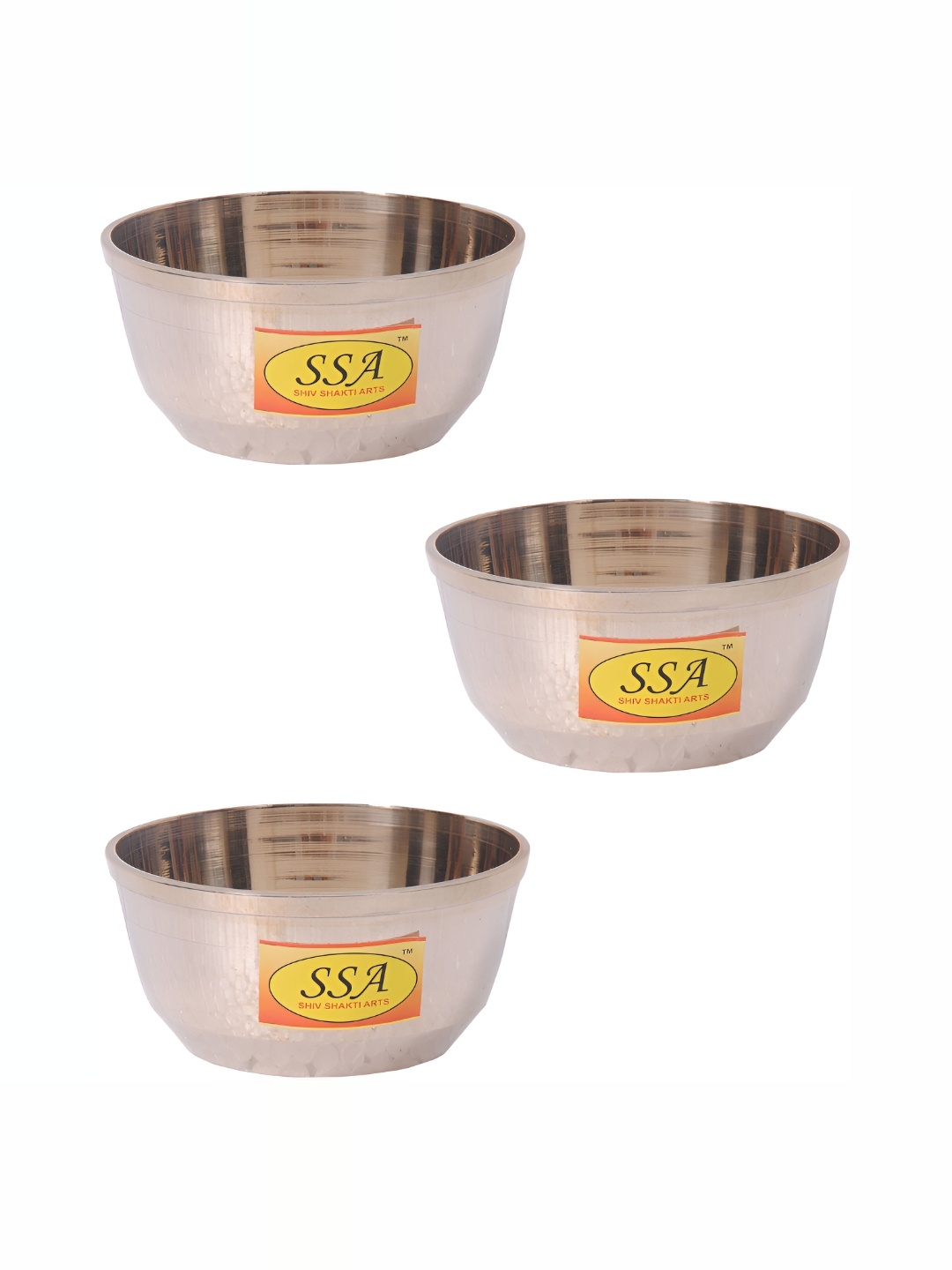 

Shivshakti Arts Yellow 3 Pieces Pure Bronze Glossy Bowls 150 ml