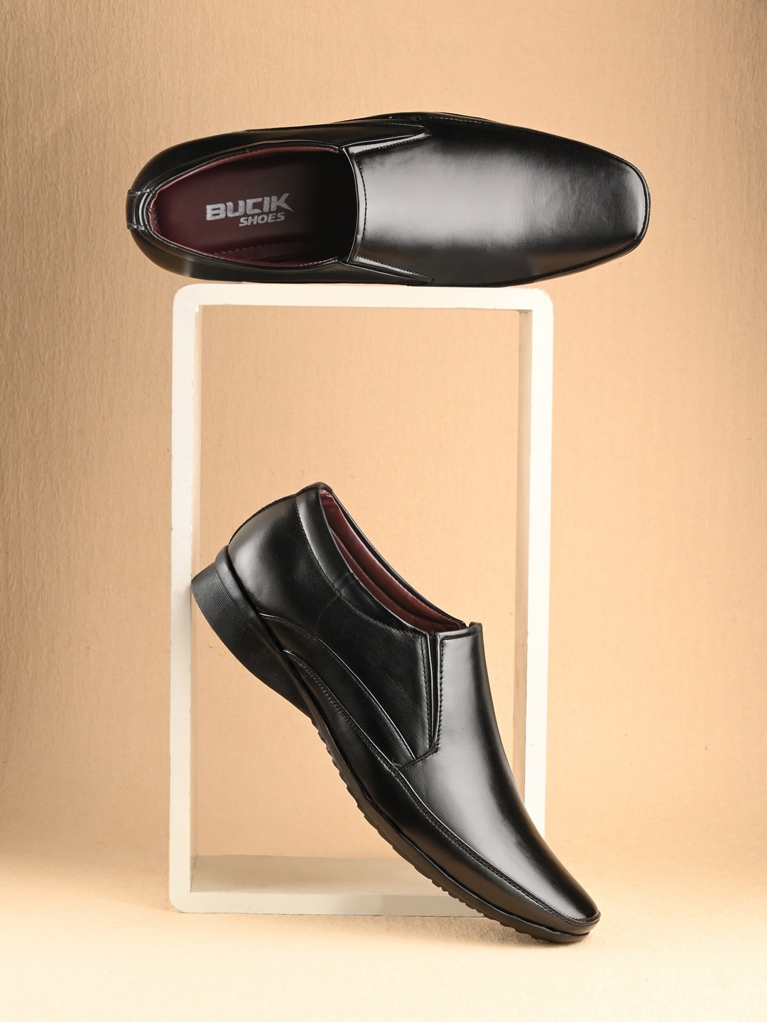

BUCIK Men Round Toe Lightweight Formal Slip-On Shoes, Black
