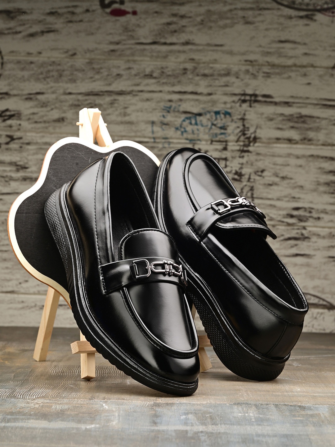 

BUCIK Men Round Toe Lightweight Formal Loafers, Black