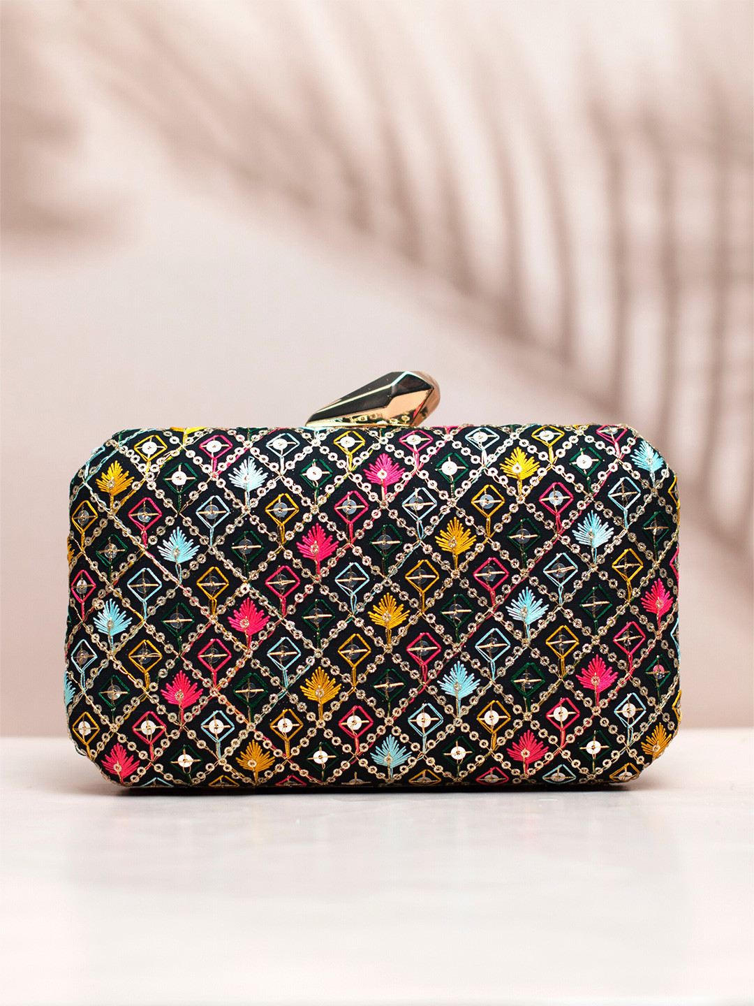 

ARTKLIM Sequin Embroidered Box Clutch, Black