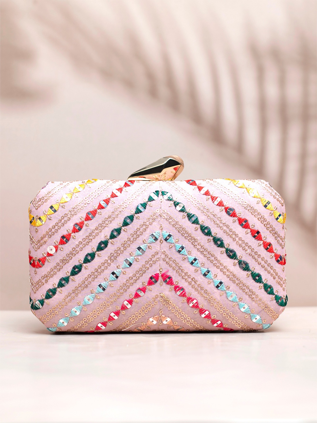 

ARTKLIM Embroidered Box Clutch, Pink