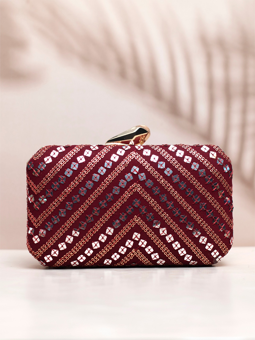 

ARTKLIM Embroidered Box Clutch, Maroon