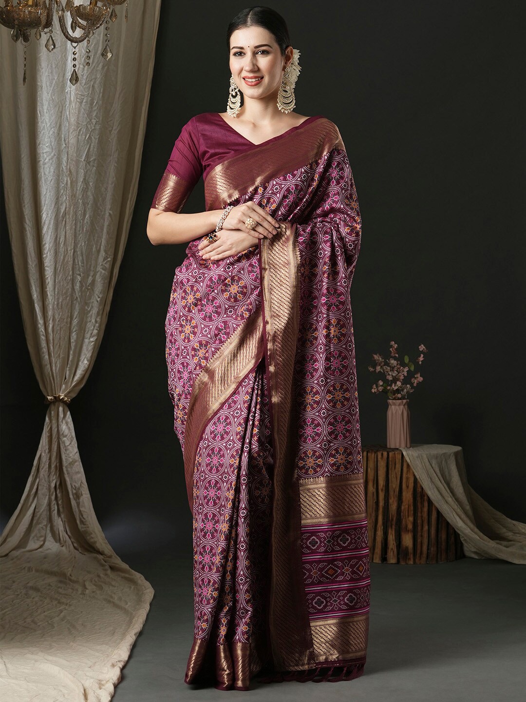 

Anouk Ethnic Motifs Zari Patola Saree, Purple