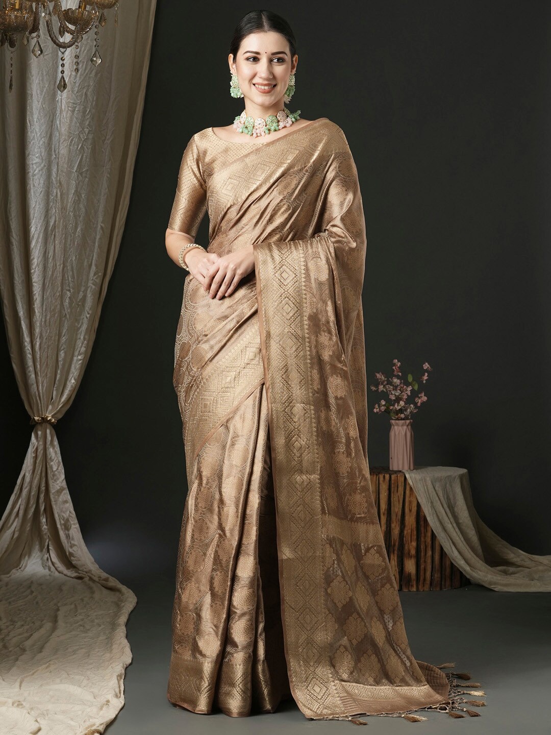 

Anouk Bandhani Woven Design Banarasi Saree, Beige