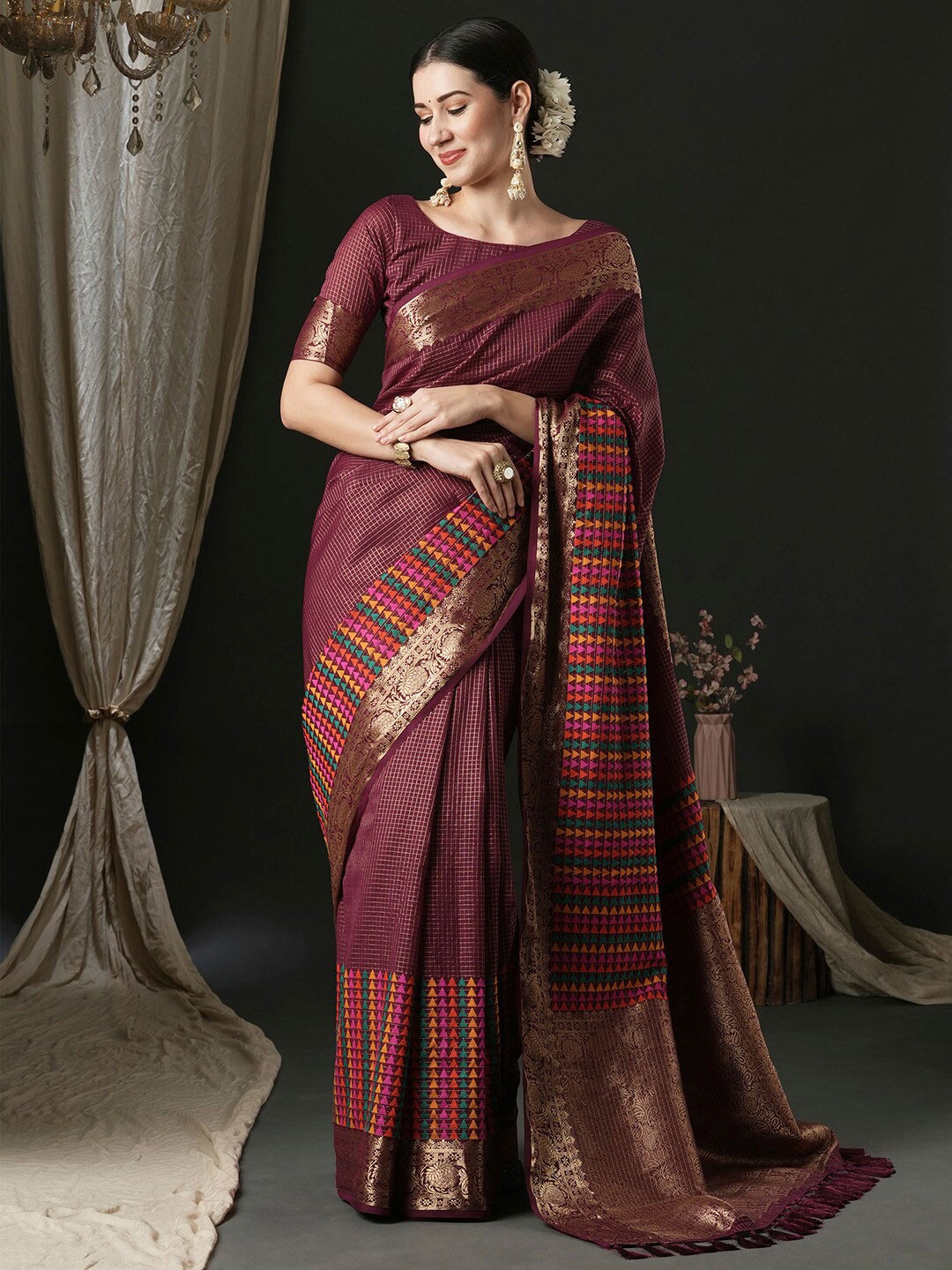 

Anouk Magenta Ethnic Woven Design Traditional Wear Saree