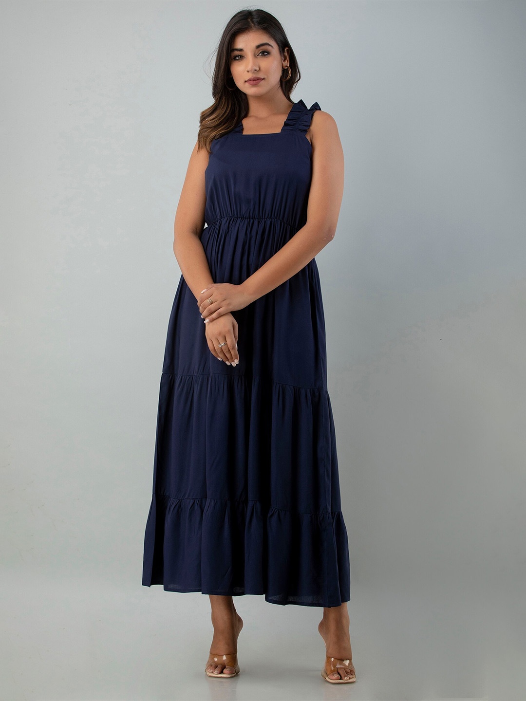 

INDIANIC Shoulder Strap Tiered Maxi Dress, Blue