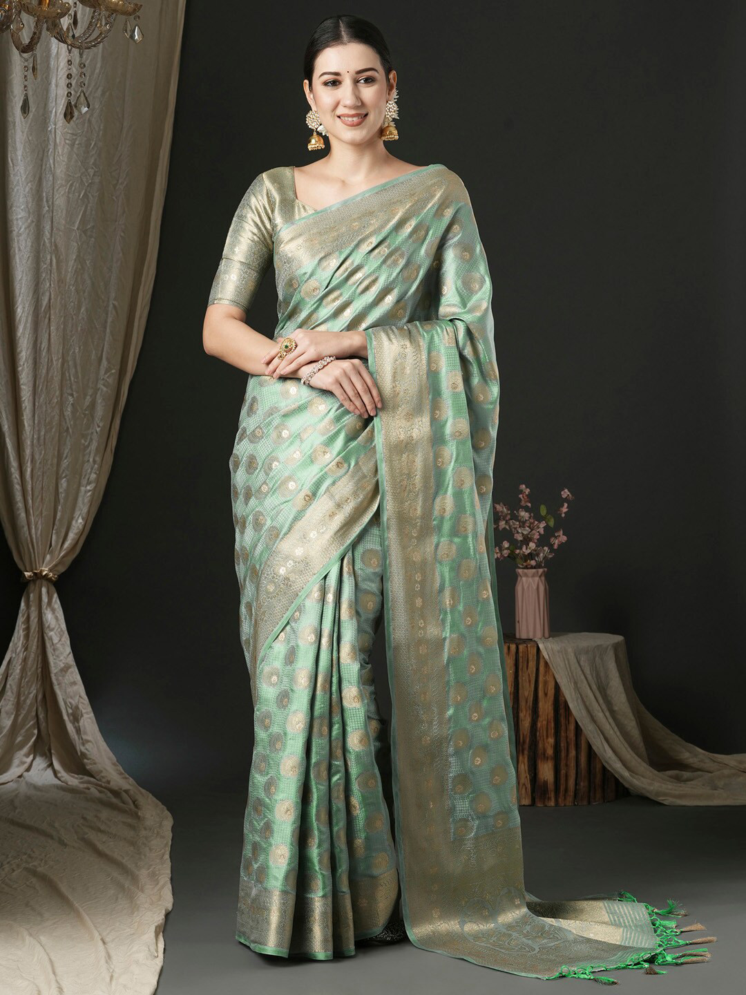 

Anouk Ethnic Motifs Woven Design Zari Banarasi Saree, Sea green