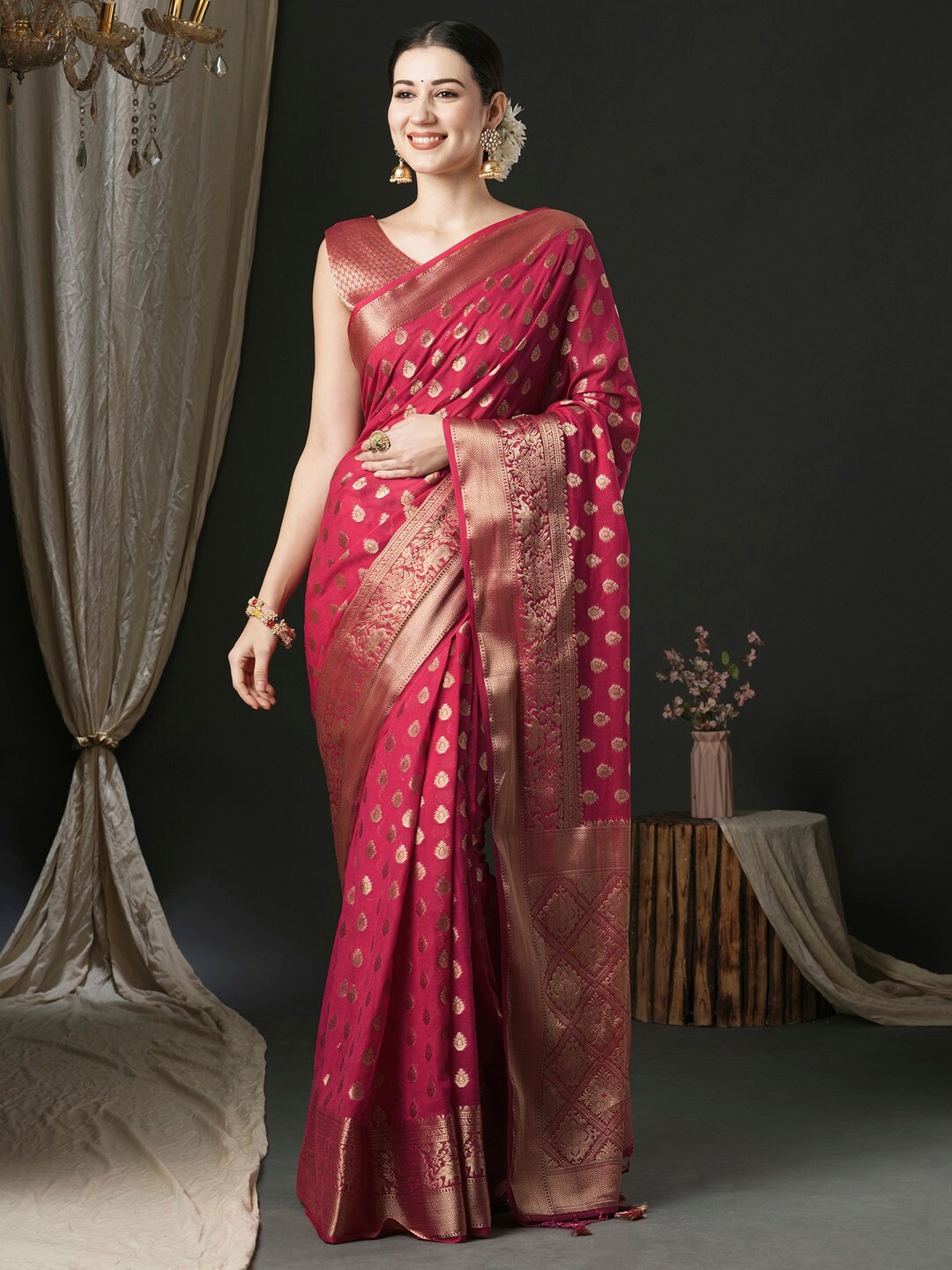 

Anouk Ethnic Motifs Pure Georgette Kanjeevaram Saree, Magenta
