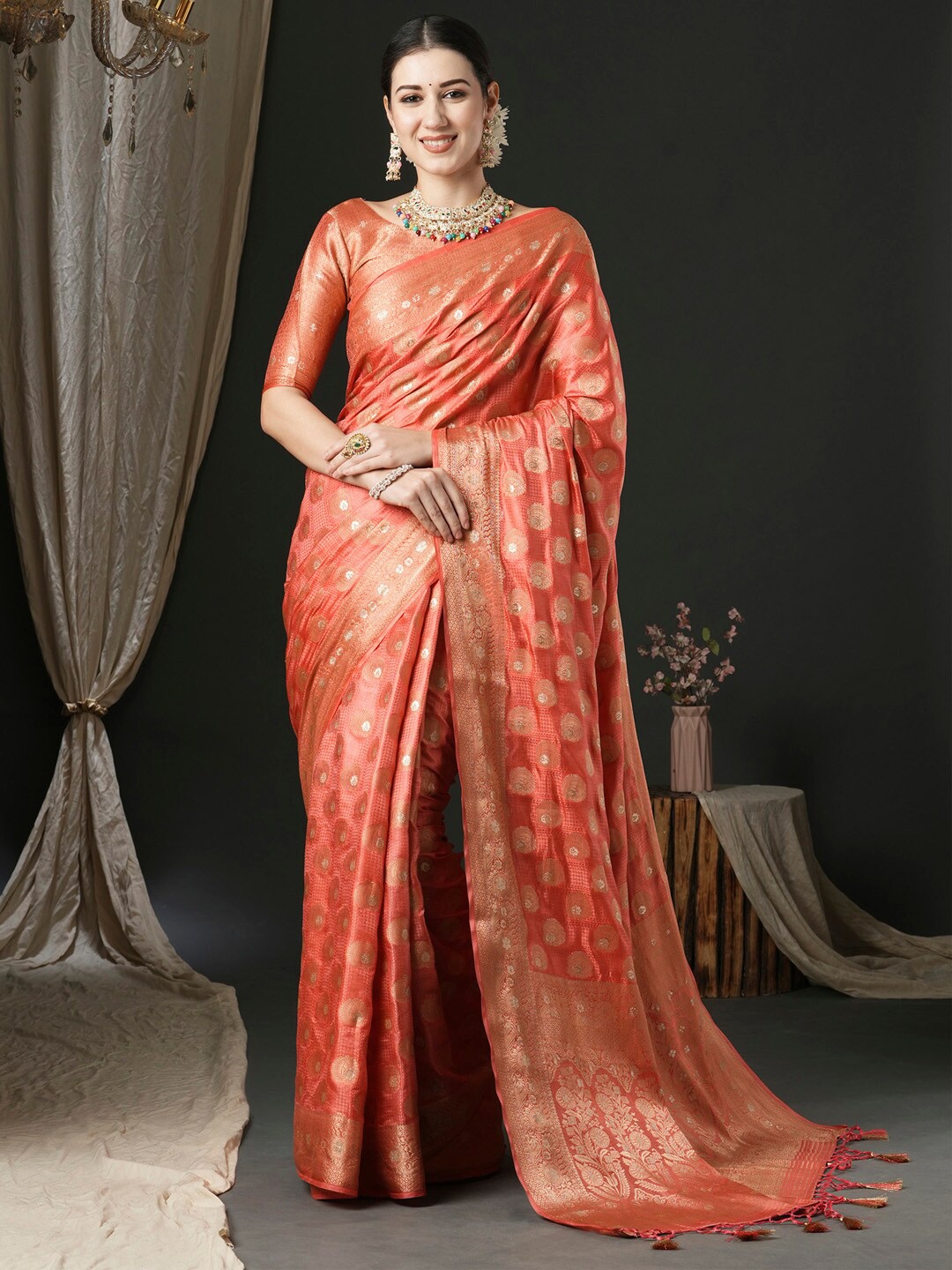 

Anouk Ethnic Motifs Woven Design Banarasi Saree, Peach