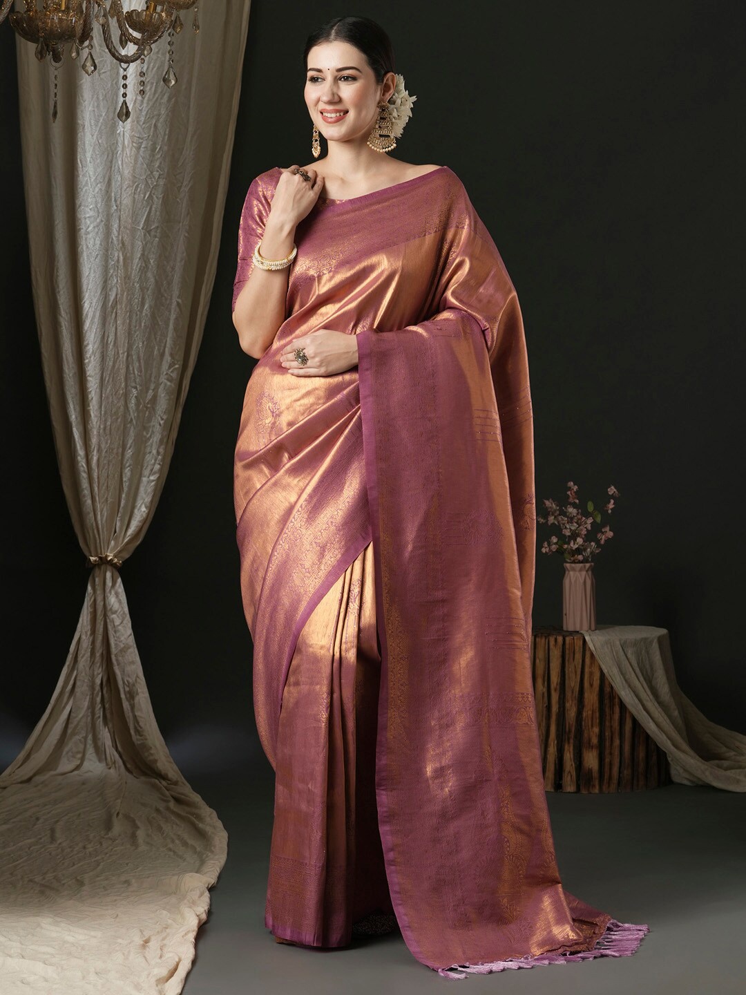 

Anouk Ethnic Motifs Zari Banarasi Saree, Mauve
