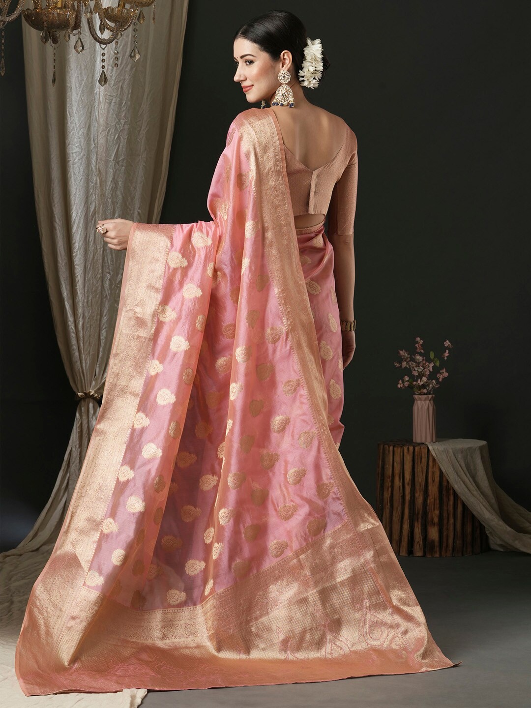 

Anouk Ethnic Motifs Zari Organza Banarasi Saree, Peach