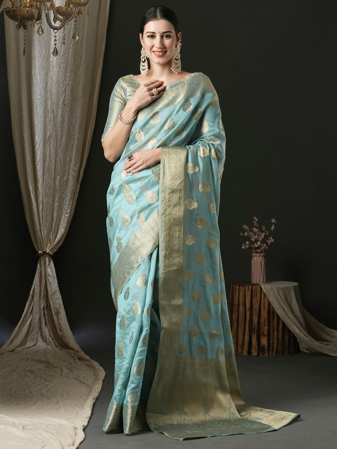 

Anouk Ethnic Motifs Woven Design Zari Banarasi Saree, Blue
