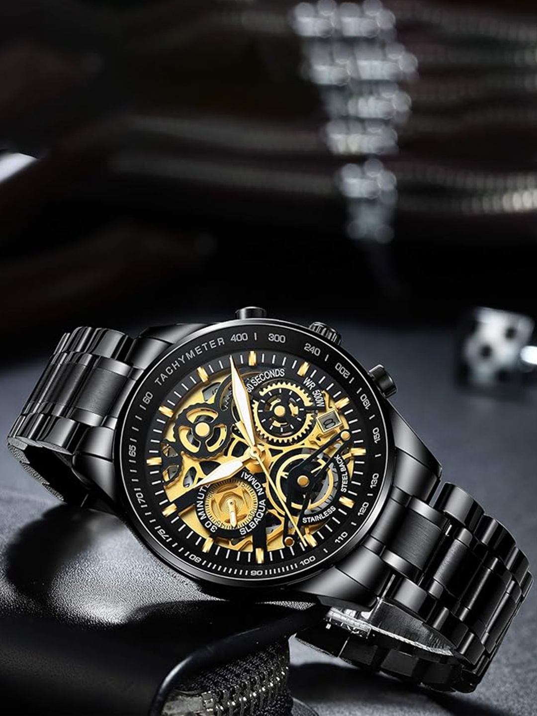 

Nibosi Men Skeleton Dial Chronograph Analogue Watch NB-2385-black-Gold-02