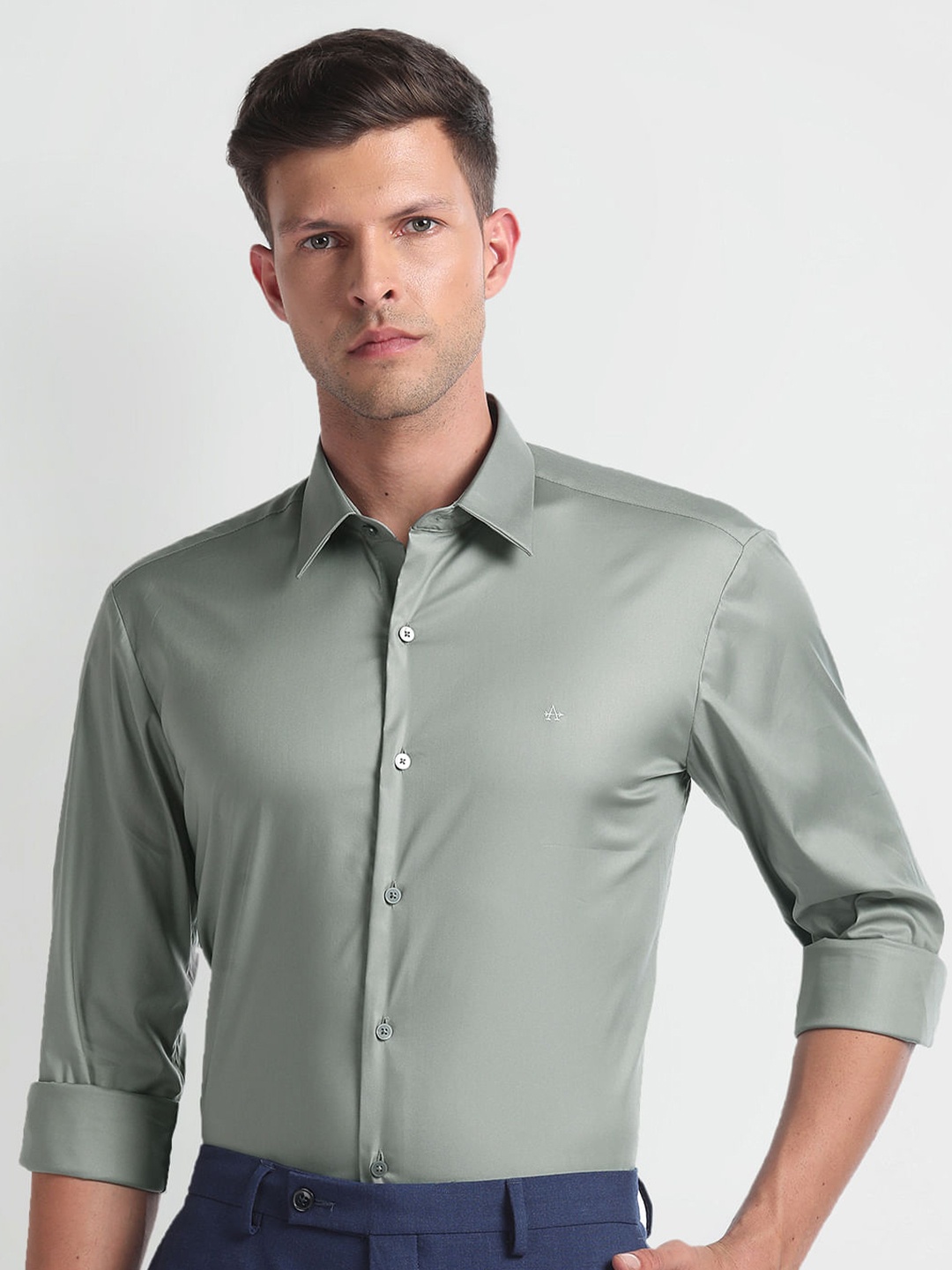

Arrow New York Slim Fit Spread Collar Formal Shirt, Green