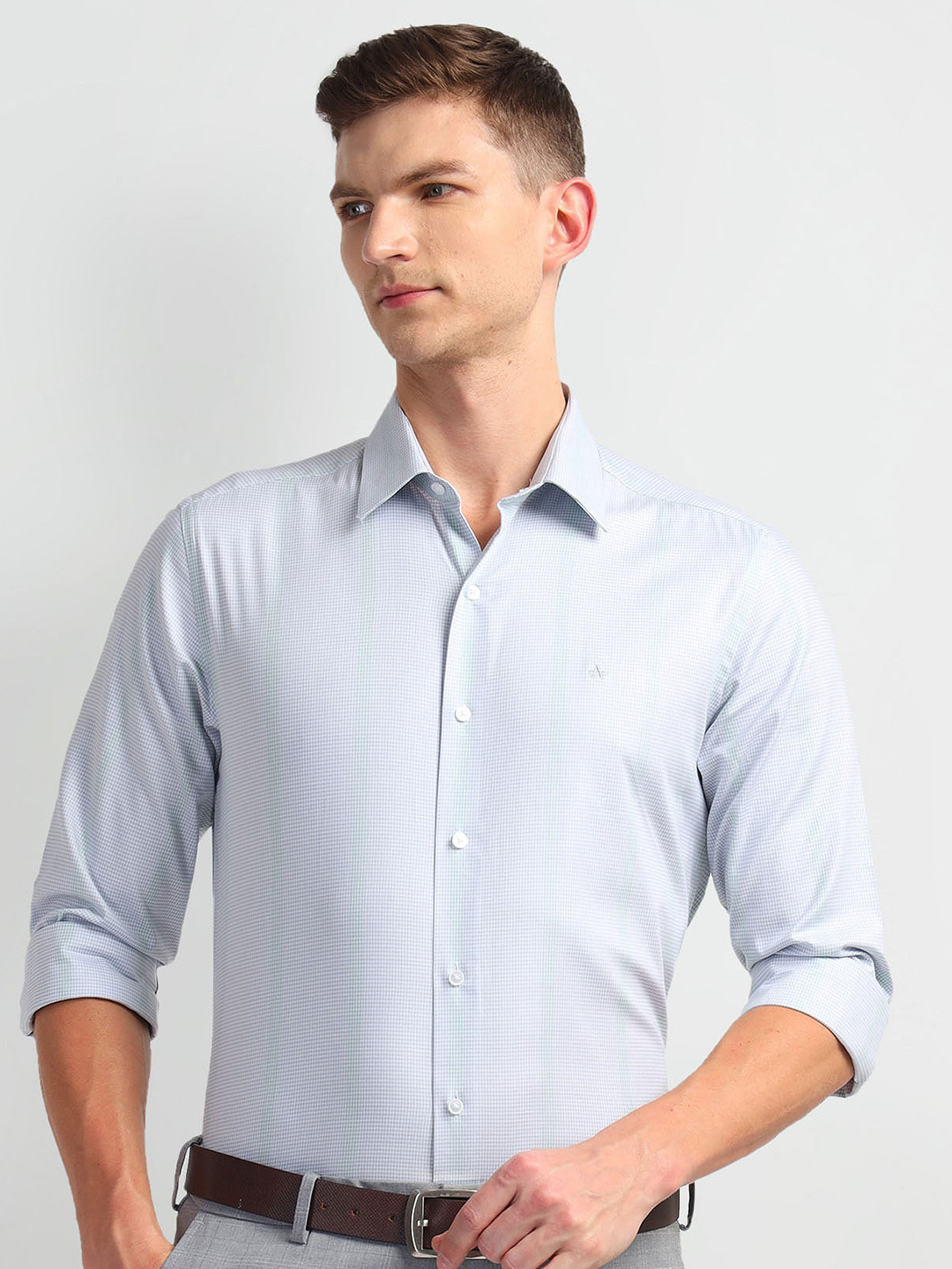 

Arrow New York Slim Fit Micro Checked Pure Cotton Formal Shirt, Blue