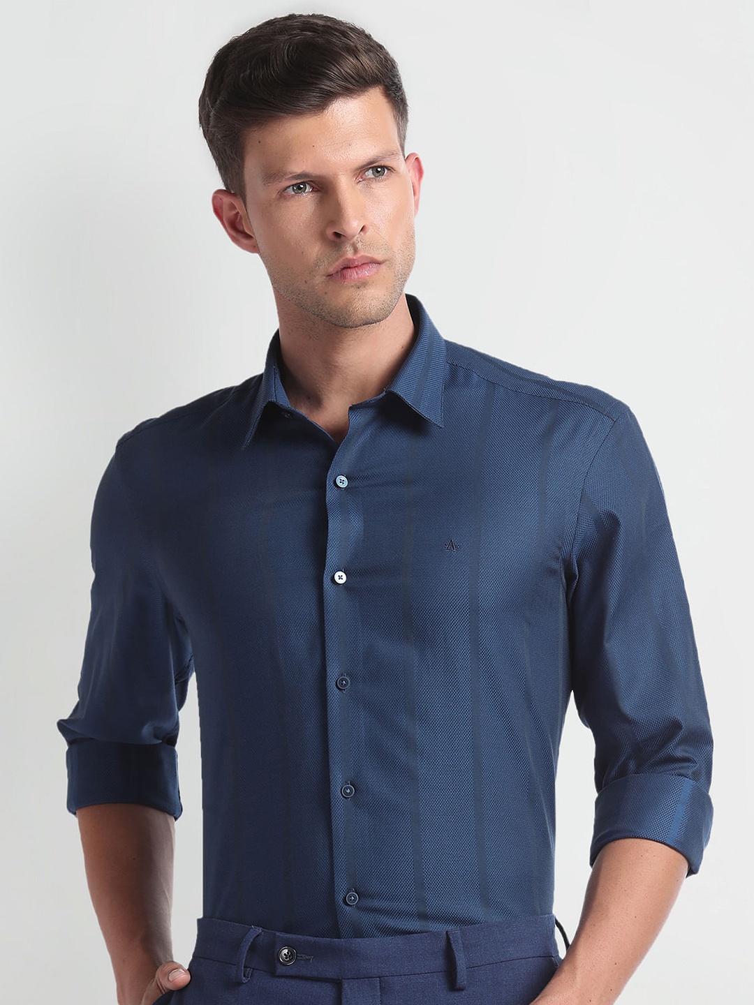 

Arrow New York Slim Fit Spread Collar Long Sleeves Cotton Formal Shirt, Blue