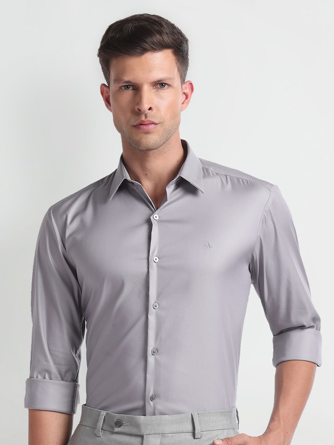

Arrow New York Slim Fit Spread Collar Formal Shirt, Grey