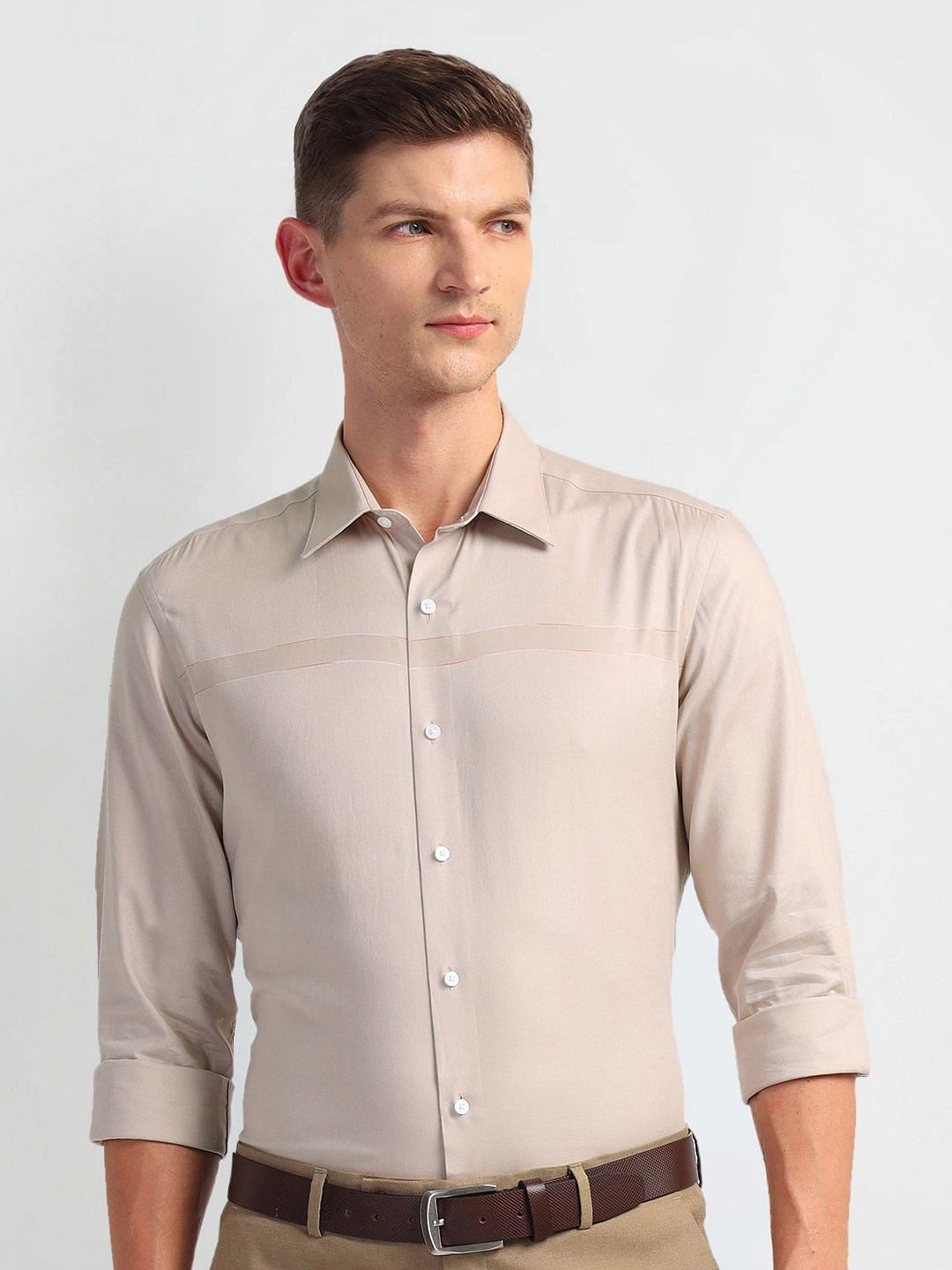 

Arrow New York Slim Fit Spread Collar Pure Cotton Formal Shirt, Beige