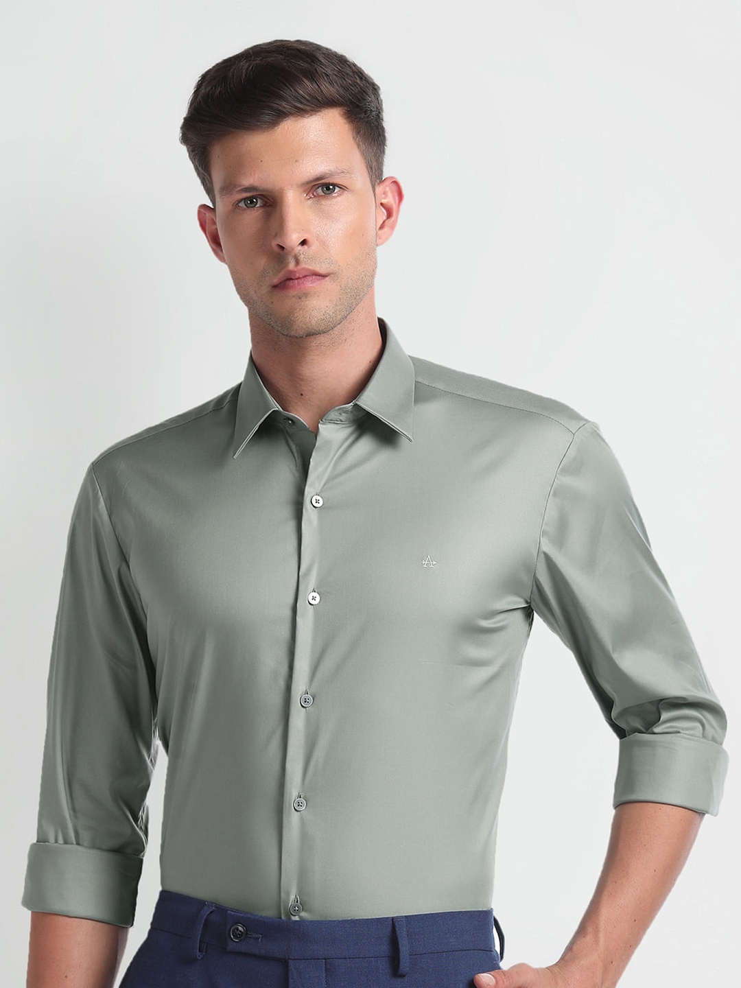 Arrow New York Slim Fit Spread Collar Formal Shirt, Green