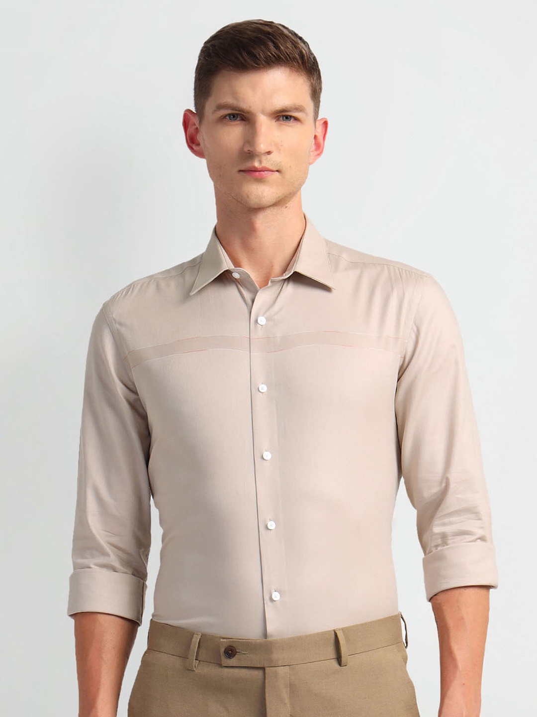 

Arrow New York Slim Fit Spread Collar Pure Cotton Formal Shirt, Beige