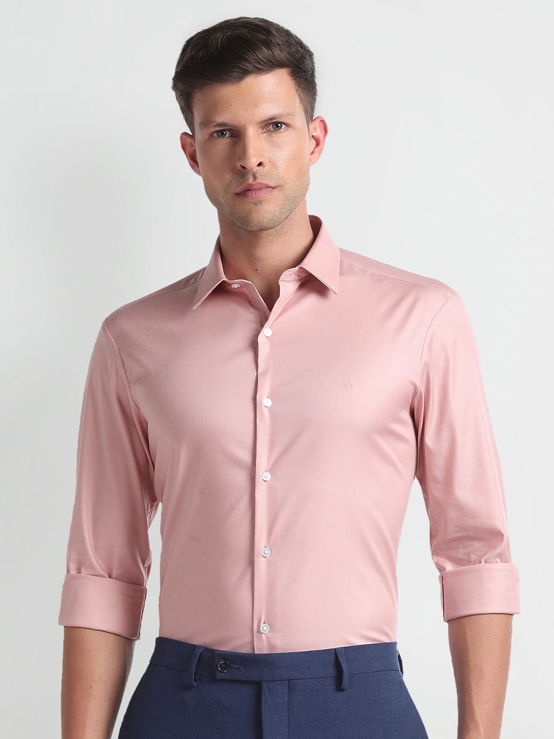 

Arrow New York Super Slim Fit Fit Spread Collar Long Sleeves Formal Shirt, Pink
