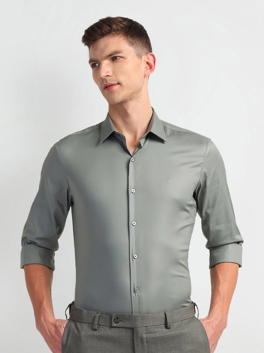 Arrow New York Slim Fit Spread Collar Formal Shirt, Green