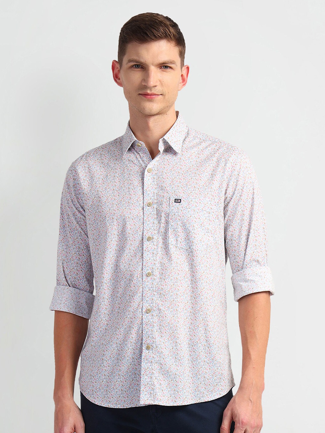 

Arrow Sport Manhattan Slim Fit Floral Printed Spread Collar Casual Shirt, Grey
