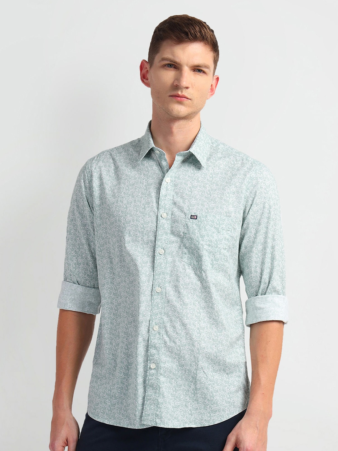 

Arrow Sport Slim Fit Floral Printed Spread Collar Casual Pure Cotton Shirt, Grey