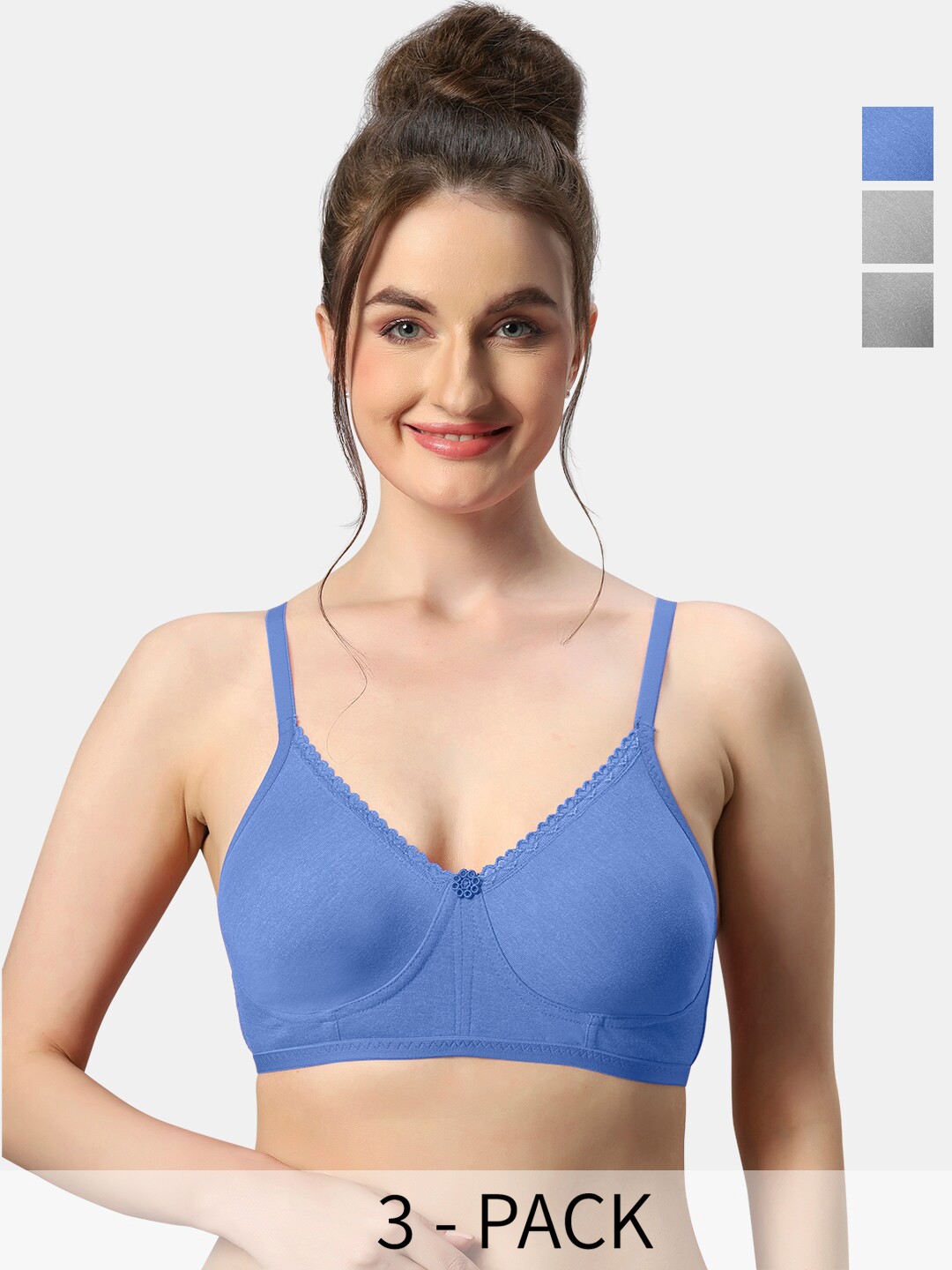 

Sonari Pack Of 3 Non Padded Medium Coverage Everyday Bra With All Day Comfort, Blue