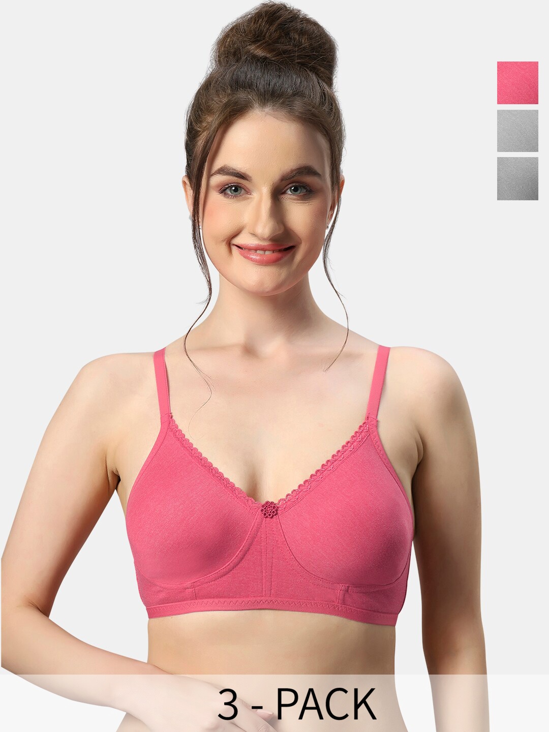 

Sonari Pack Of 3 Non Padded Medium Coverage Everyday Bra With All Day Comfort, Pink