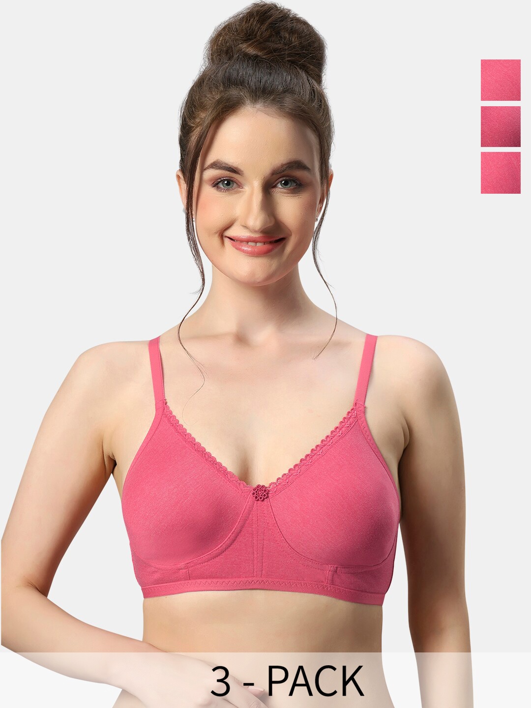 

Sonari Pack Of 3 Lightly Padded Medium Coverage T-Shirt Bra With All Day Comfort, Coral