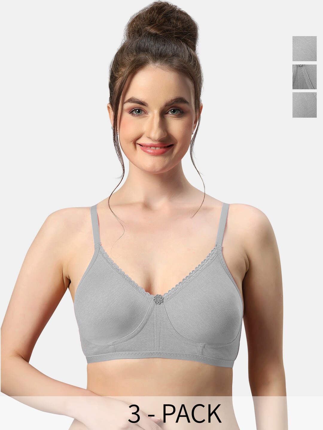 

Sonari Pack Of 3 Medium Coverage All Day Comfort T-Shirt Bra, Grey