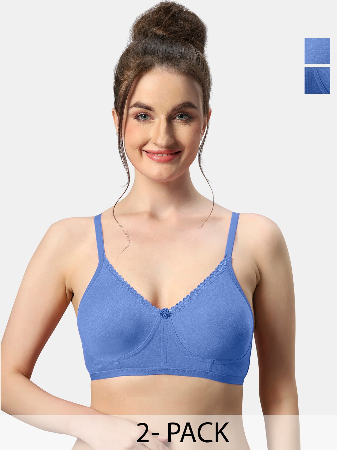 

Sonari Pack Of 2 Medium Coverage Pure Cotton Bra, Blue