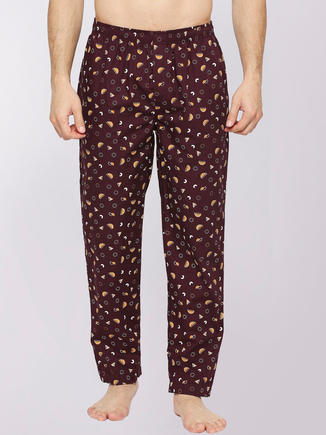 

FRENCHIE Men Printed Cotton Mid-Rise Lounge Pant, Brown