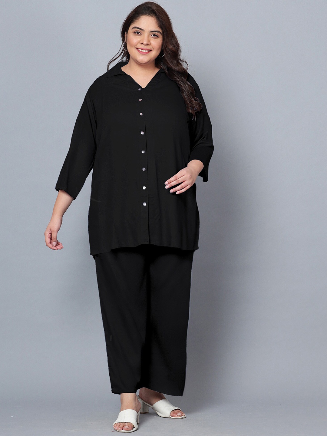 

Indietoga Plus Size Longline Shirt With Palazzos, Black