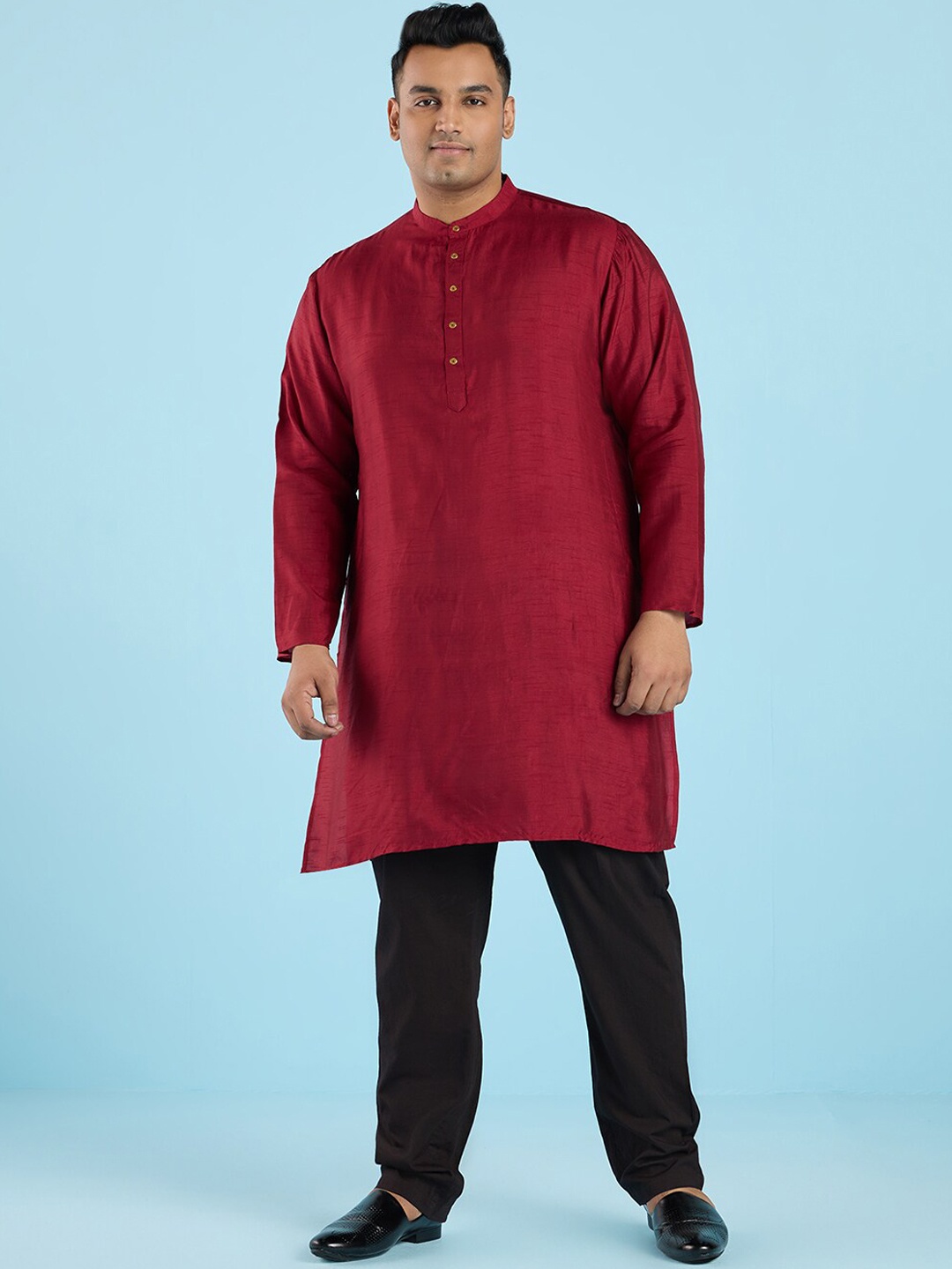 

Big Hello - The Plus Life Band Collar Kurta, Maroon