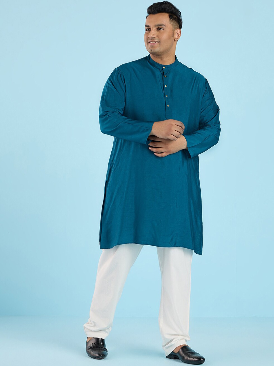 

Big Hello - The Plus Life Band Collar Straight Kurta, Teal