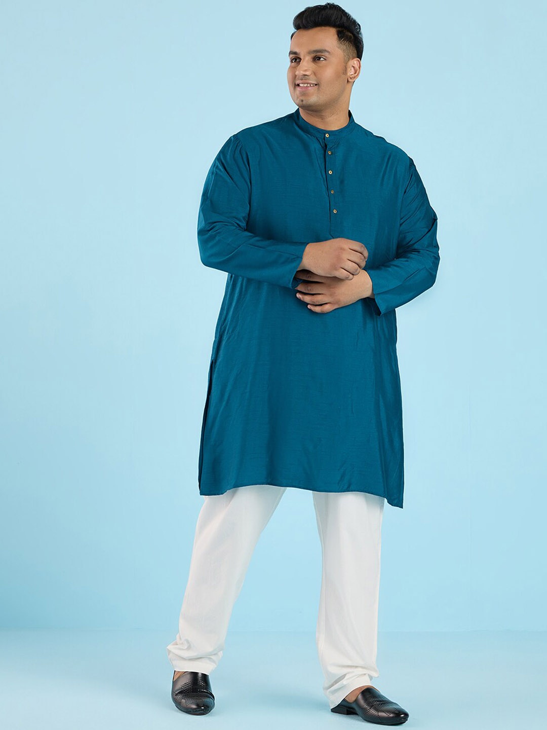 

Big Hello - The Plus Life Band Collar Straight Kurta, Teal