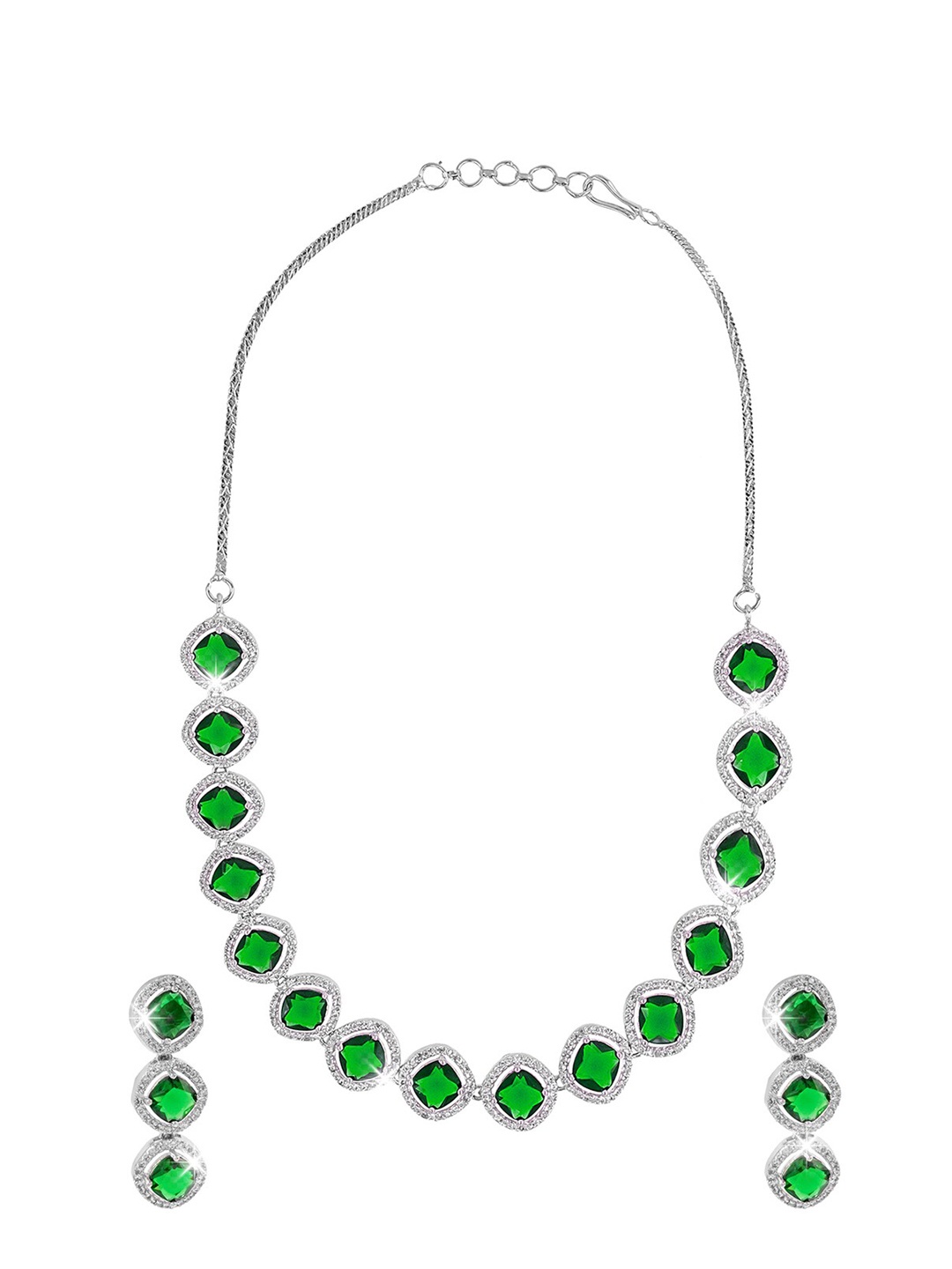 

Shining Jewel - By Shivansh Silver Plated CZ Studded Jewellery Set