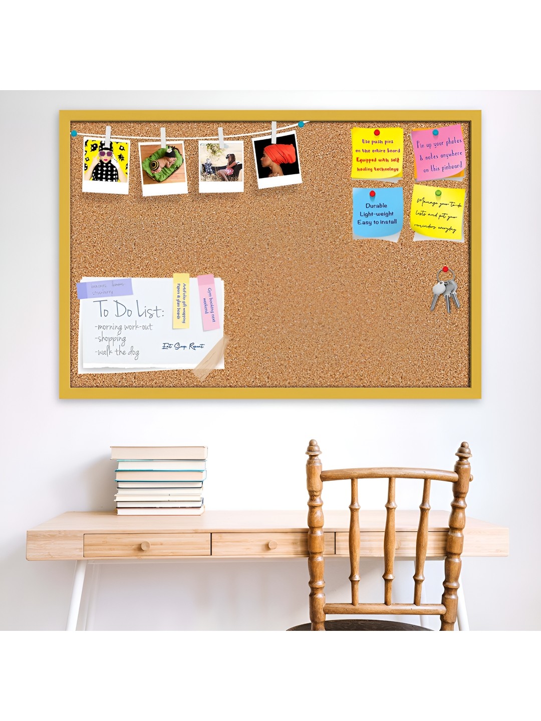 

ArtzFolio Yellow Cork Printed Wooden Bulletin Board With Sticky Notes