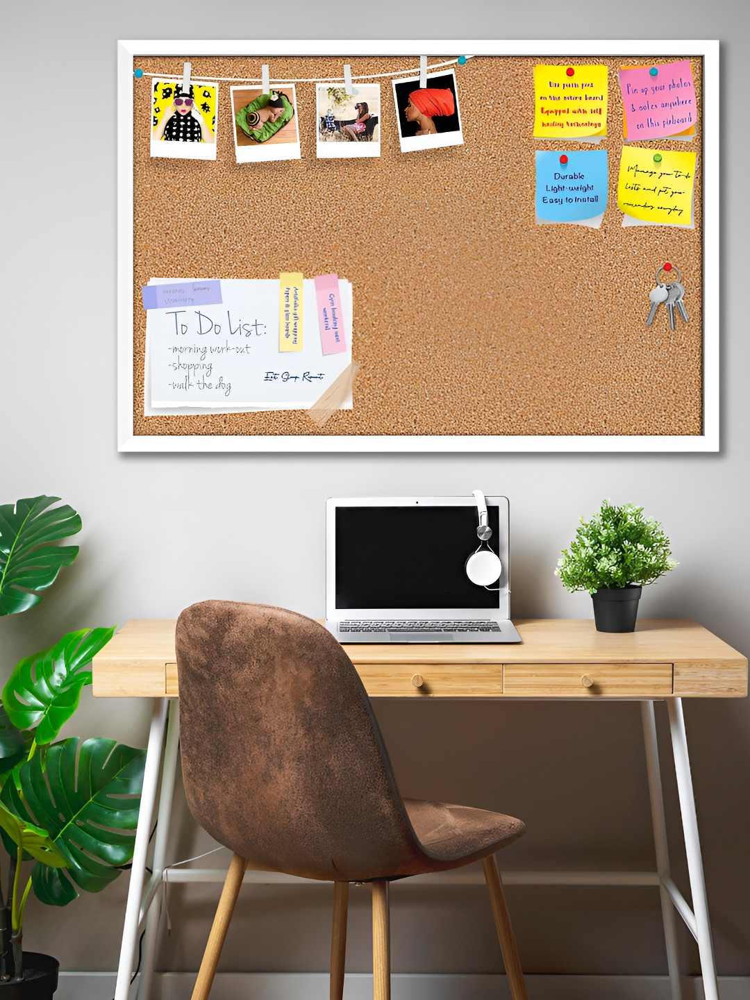 

ArtzFolio White & Brown Cork Printed Wooden Bulletin Board With Sticky Notes